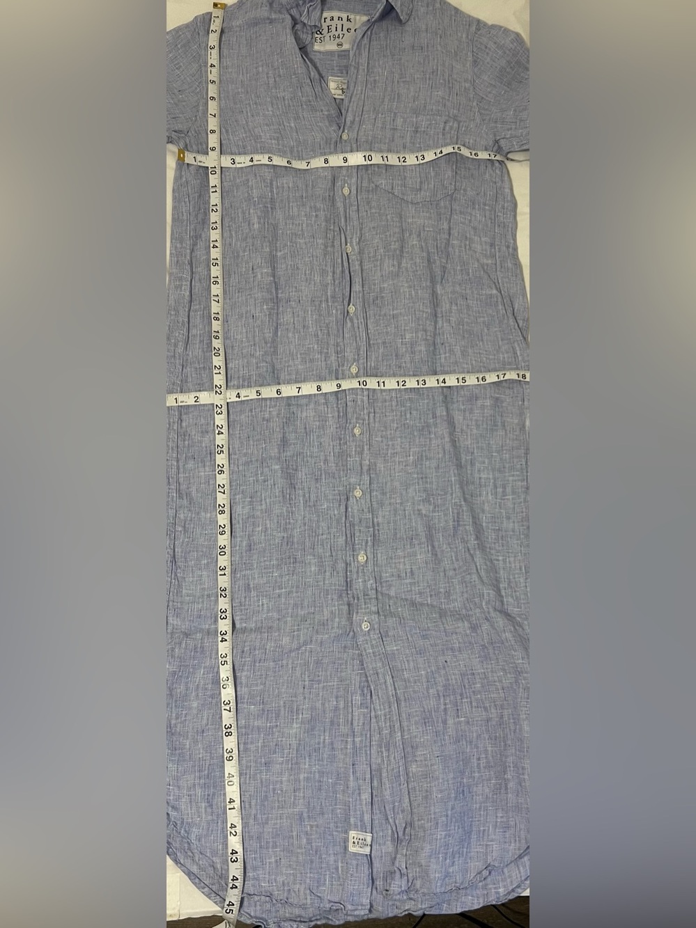 Frank & Eileen Rory Linen Shirt Dress XXS Blue Italian Linen Coastal Minimalist - Picture 8 of 8